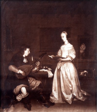 Het duet: een zanger en een luitspeler door Unknown